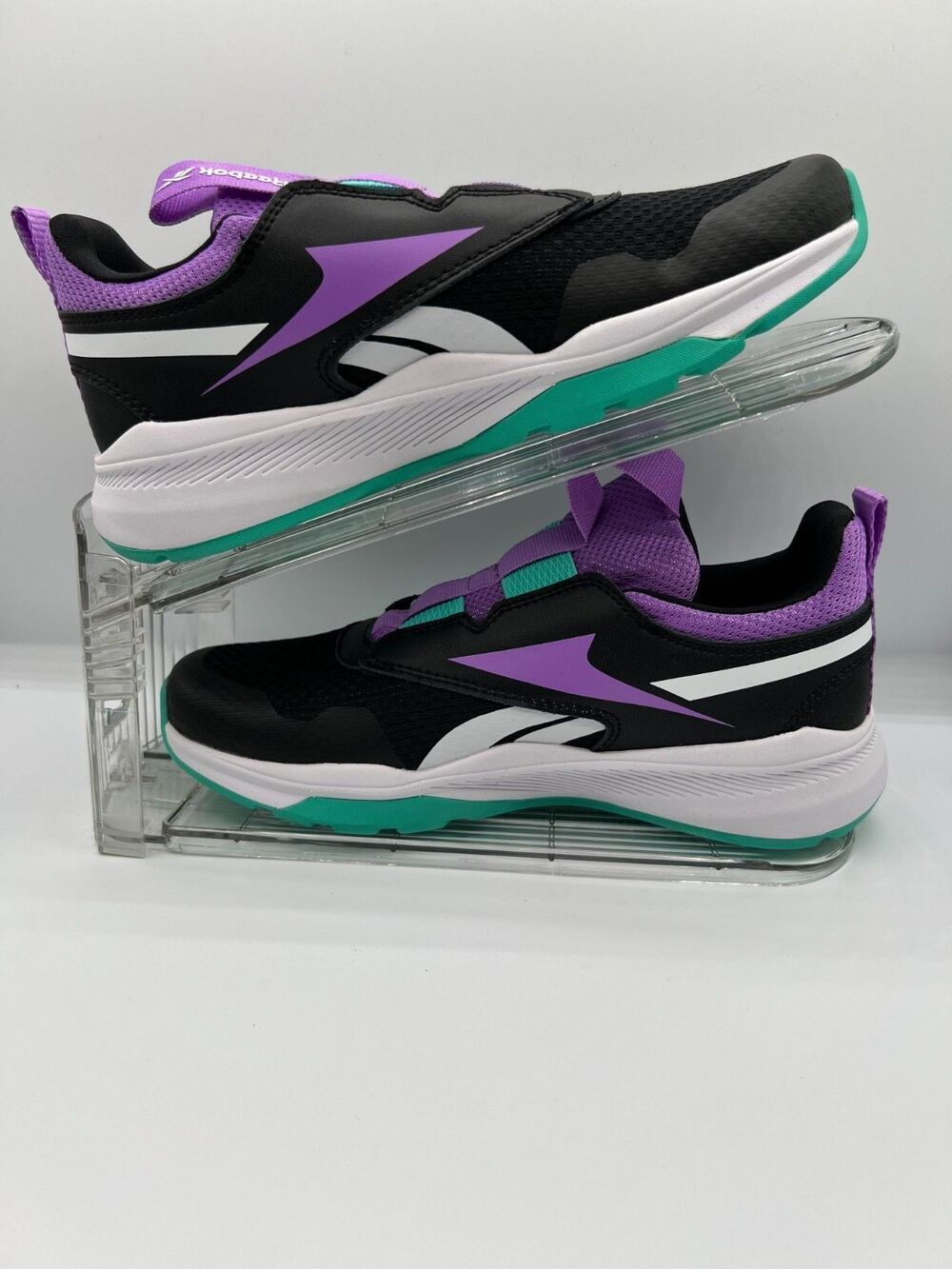 Reebok Rush Runner Black Purple Teal Slip On Sneakers Girls Size 4